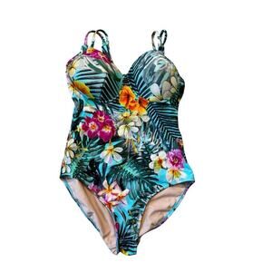 AMOERIA "Sydney" one piece swim suit, size women's 12, Flora/Hawaiian print